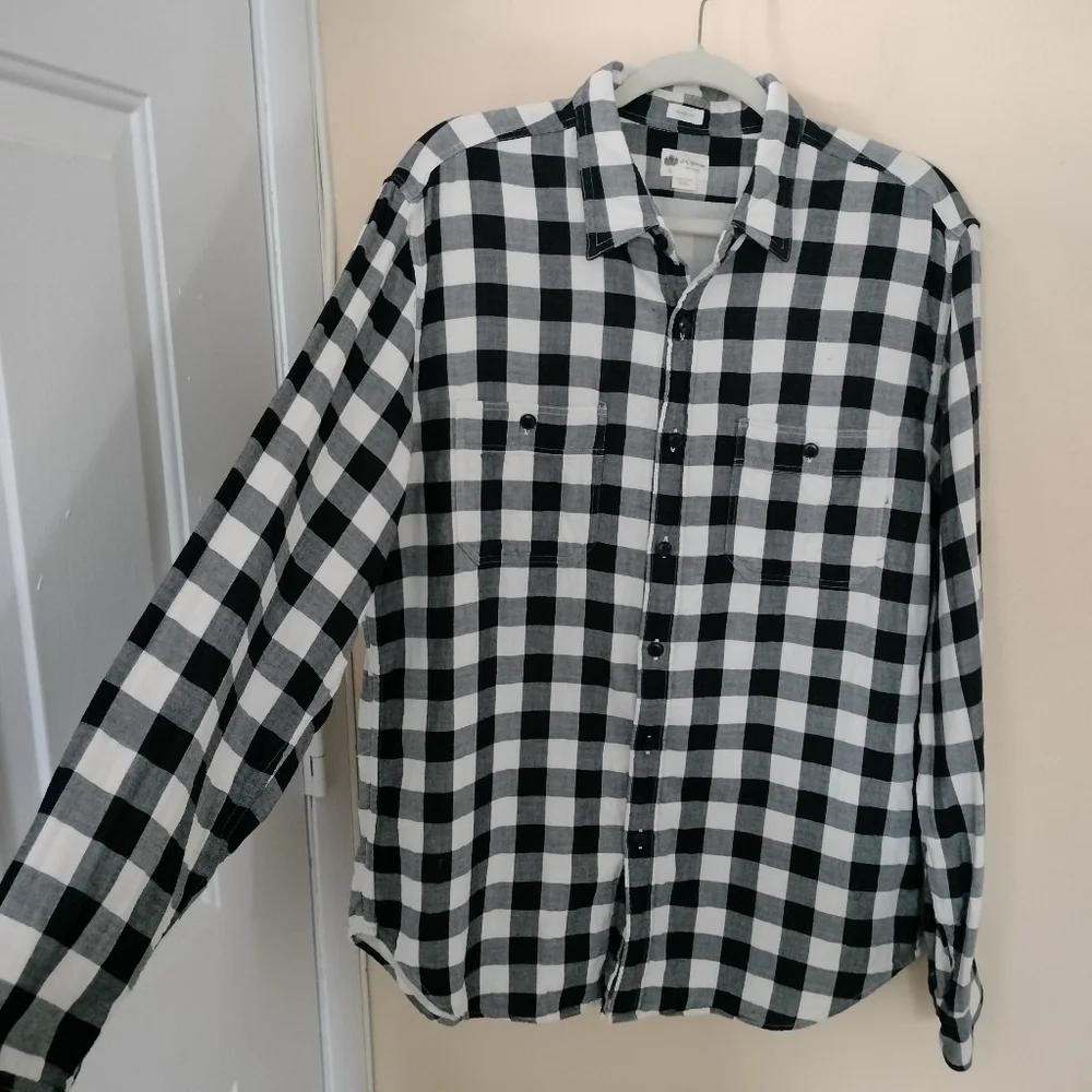 J Crew Tailor Fit Mens Black White Buffalo Check Flannel Cotton Shirt L Preppy